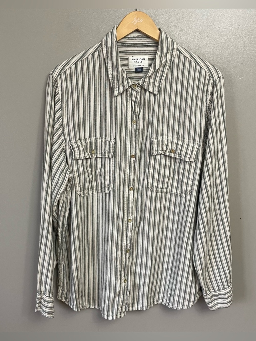 AMERICAN EAGLE OUTFITTERS Stripe Oversized Button Down Linen Blend Large
